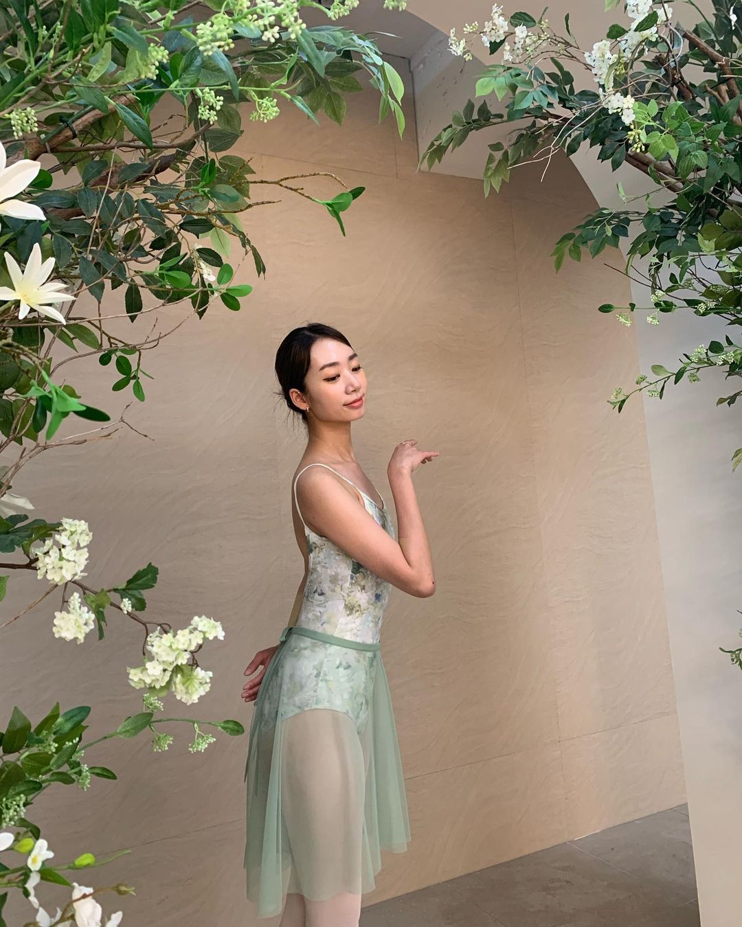 Releve Splendid floral ballet leotard GREEN